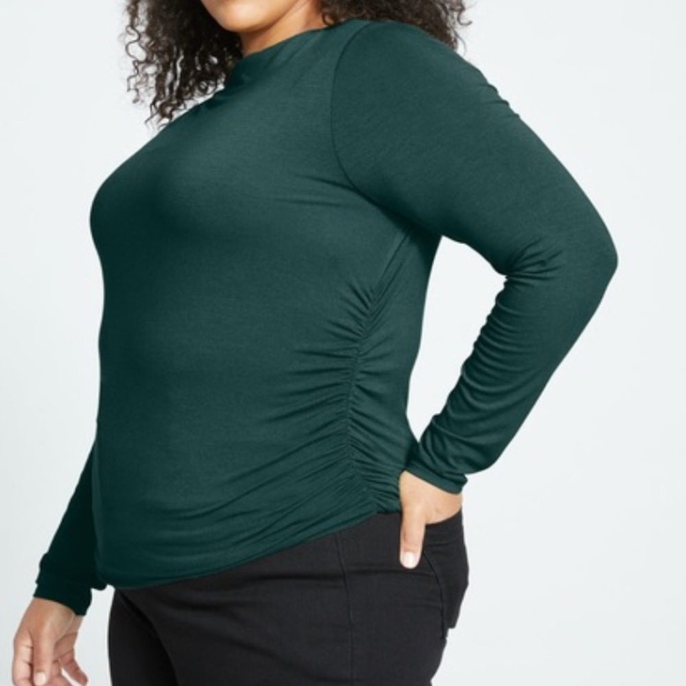 Universal Standard Louise Boatneck Jersey Forest Green Long Sleeve Ruchedā Top